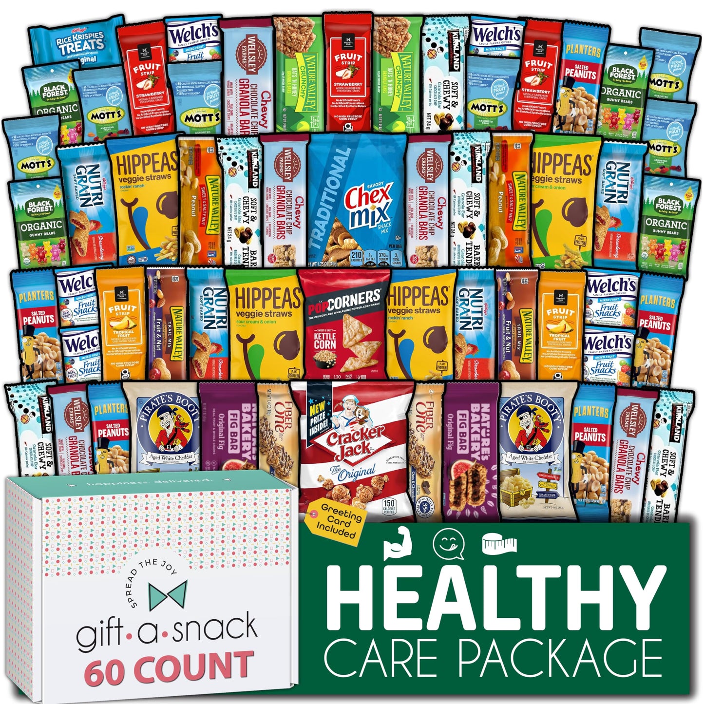 Gift A Snack - Holiday Christmas Snack Box Care Package Variety Pack + Greeting Card (150 Count) Xmas Stocking Stuffers Birthday Sweet Treats Gift Basket, Candies Chips Crackers Bars Corporate Gifts