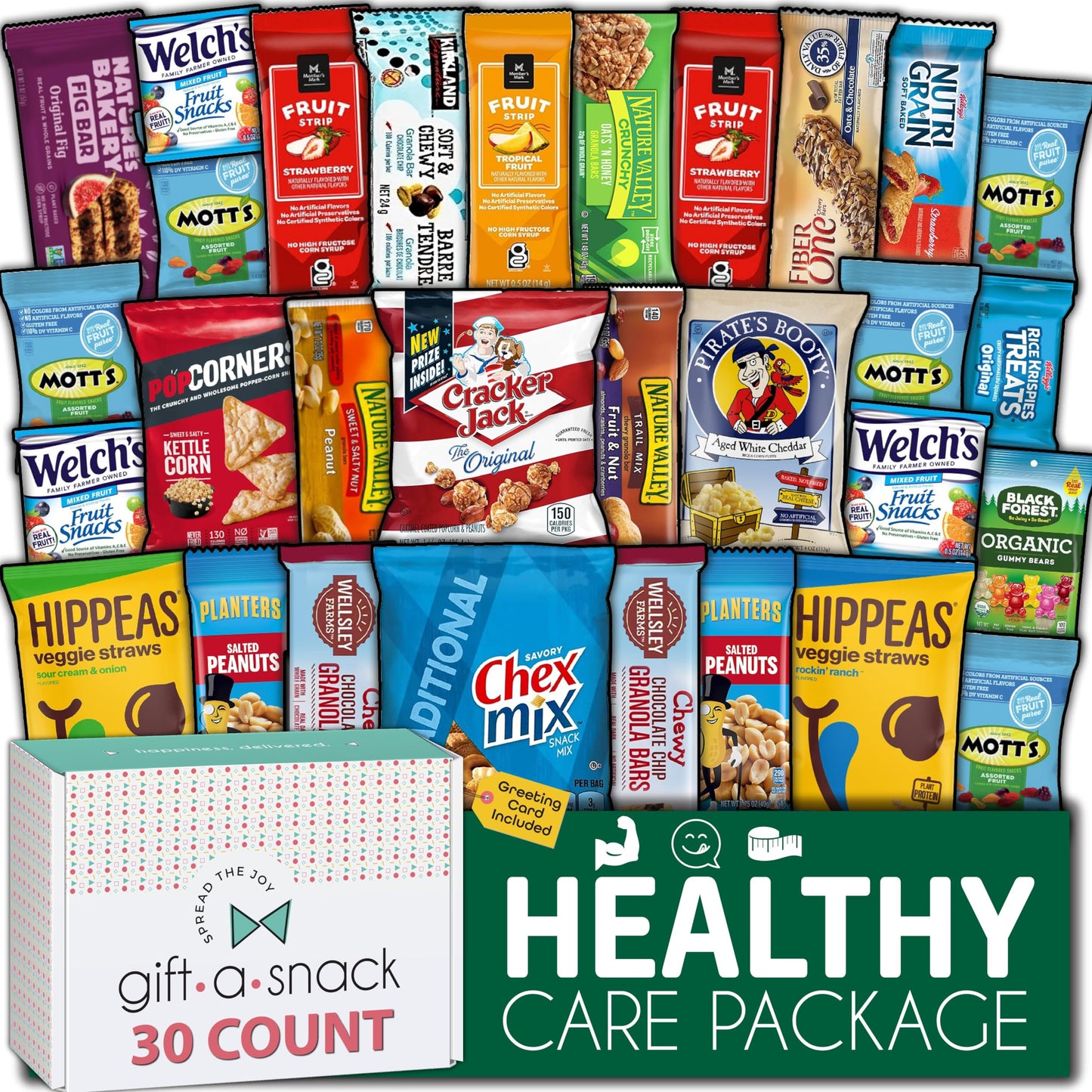 Gift A Snack - Holiday Christmas Snack Box Care Package Variety Pack + Greeting Card (150 Count) Xmas Stocking Stuffers Birthday Sweet Treats Gift Basket, Candies Chips Crackers Bars Corporate Gifts