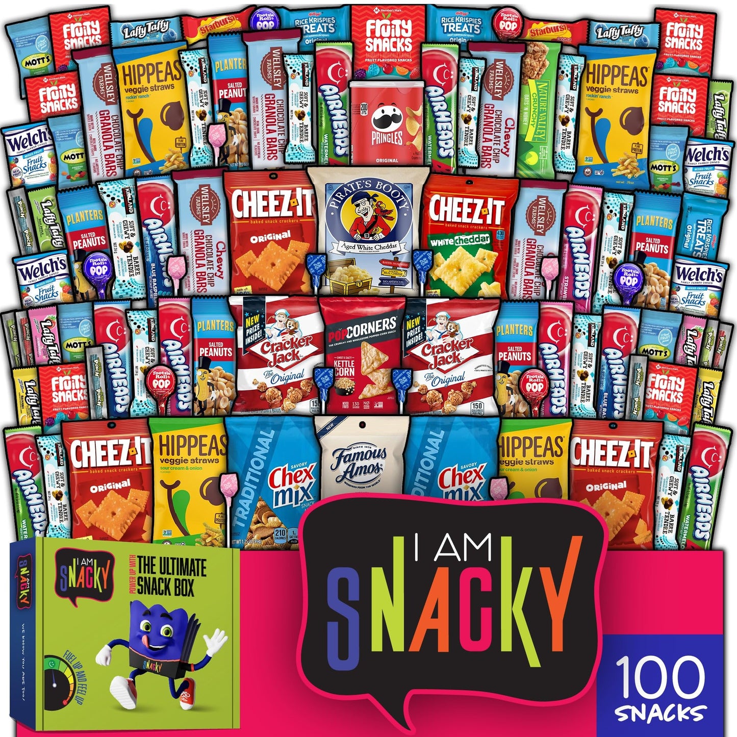 Gift A Snack - Holiday Christmas Snack Box Care Package Variety Pack + Greeting Card (150 Count) Xmas Stocking Stuffers Birthday Sweet Treats Gift Basket, Candies Chips Crackers Bars Corporate Gifts