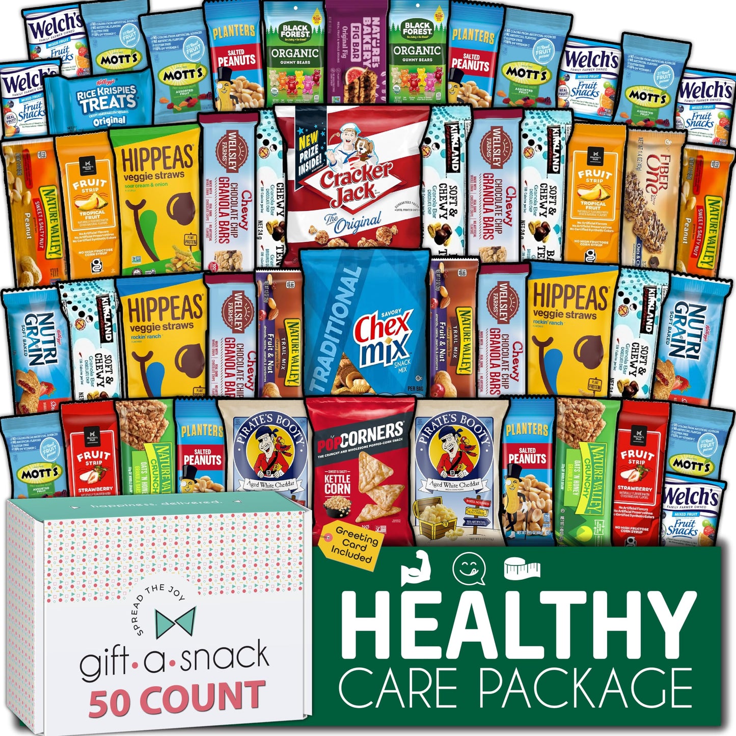 Gift A Snack - Holiday Christmas Snack Box Care Package Variety Pack + Greeting Card (150 Count) Xmas Stocking Stuffers Birthday Sweet Treats Gift Basket, Candies Chips Crackers Bars Corporate Gifts