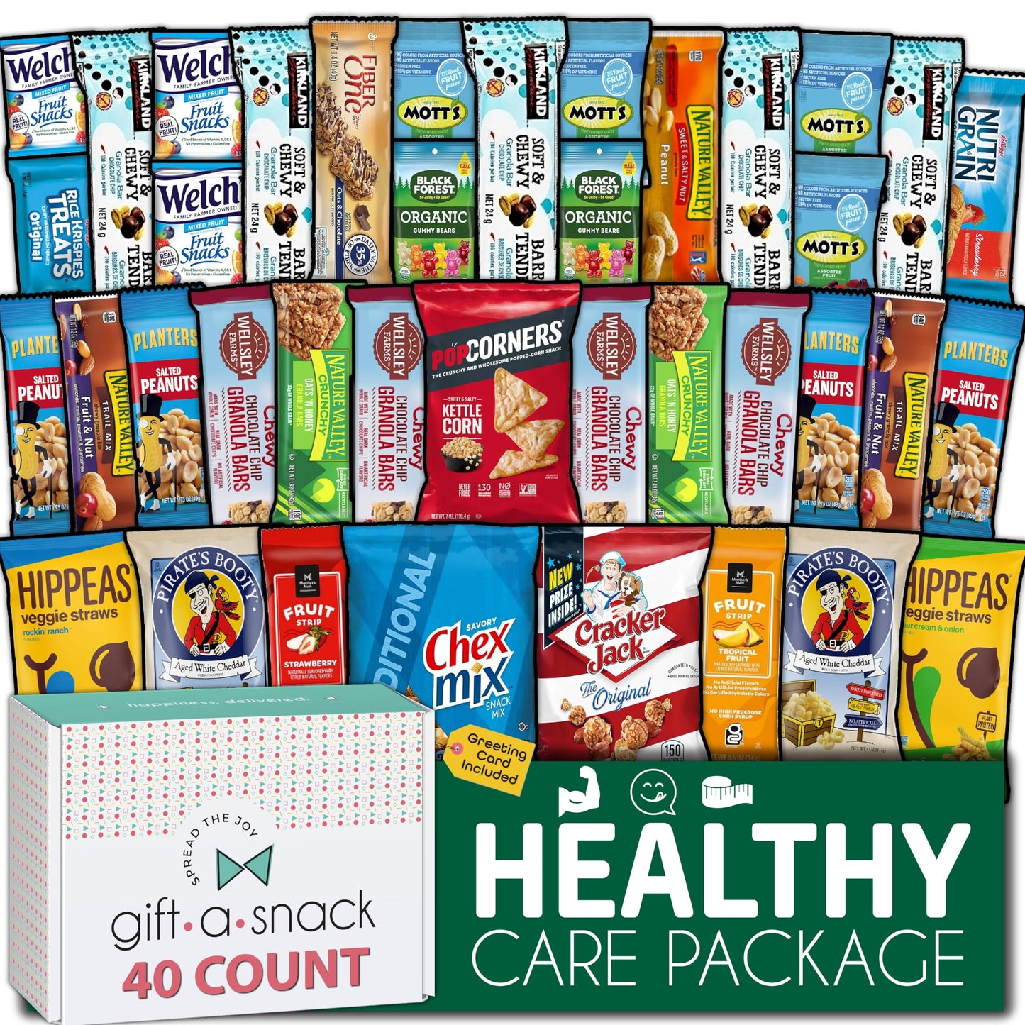 Gift A Snack - Holiday Christmas Snack Box Care Package Variety Pack + Greeting Card (150 Count) Xmas Stocking Stuffers Birthday Sweet Treats Gift Basket, Candies Chips Crackers Bars Corporate Gifts