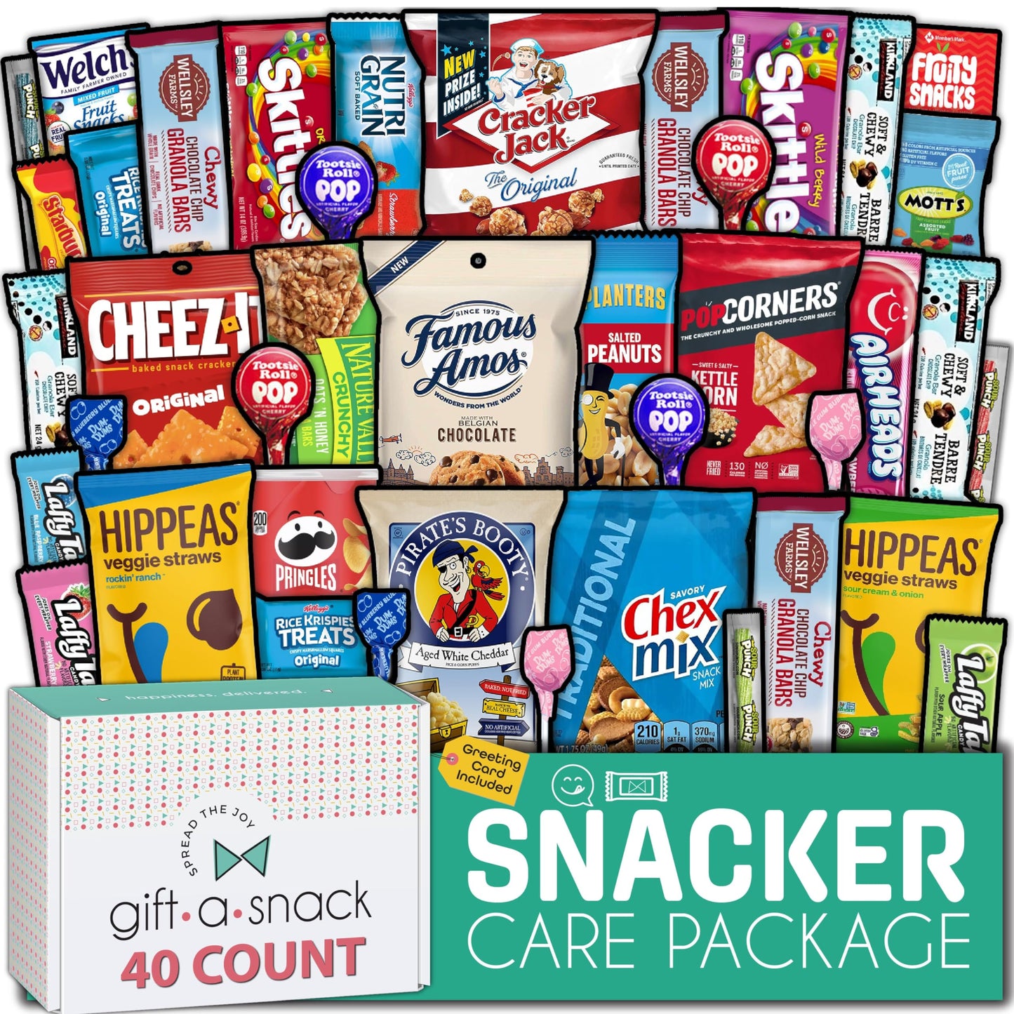 Gift A Snack - Holiday Christmas Snack Box Care Package Variety Pack + Greeting Card (150 Count) Xmas Stocking Stuffers Birthday Sweet Treats Gift Basket, Candies Chips Crackers Bars Corporate Gifts